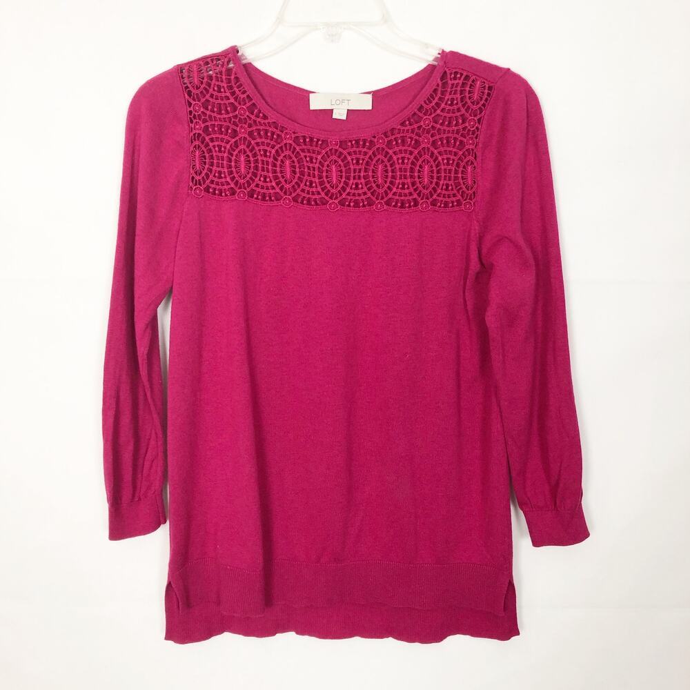 Ann Taylor Loft  Silk Blend Crochet Pullover Sweater Size Small 3/4 Sleeve